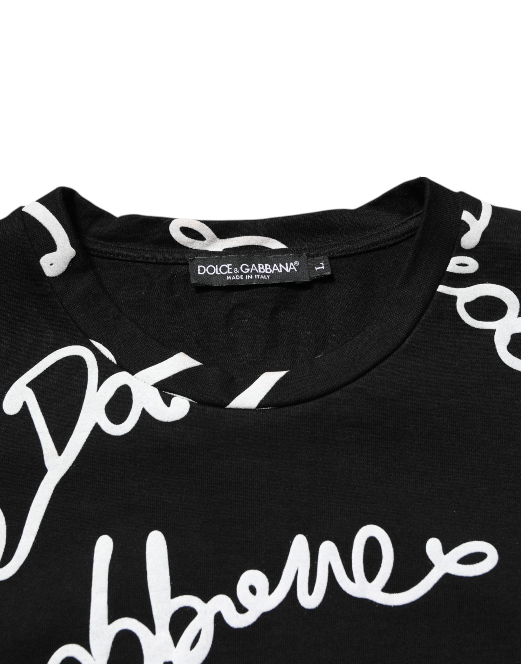 Dolce & Gabbana Black cotton crew neck T-shirt with logo print